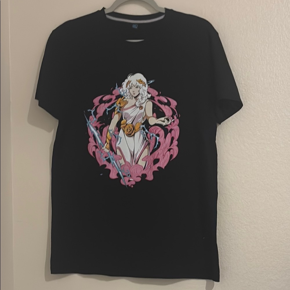 BOGO Black Graphic T-Shirt with Pink and White Design